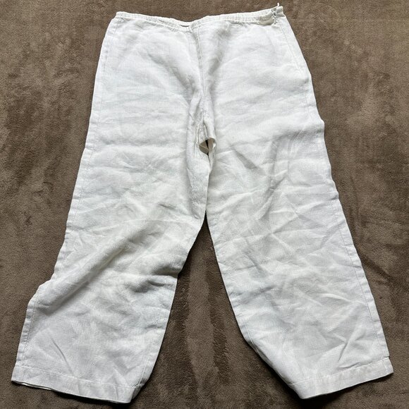 Eileen Fisher Linen Wide Leg Pants Petite Medium White Petite Side Zip - Picture 1 of 8
